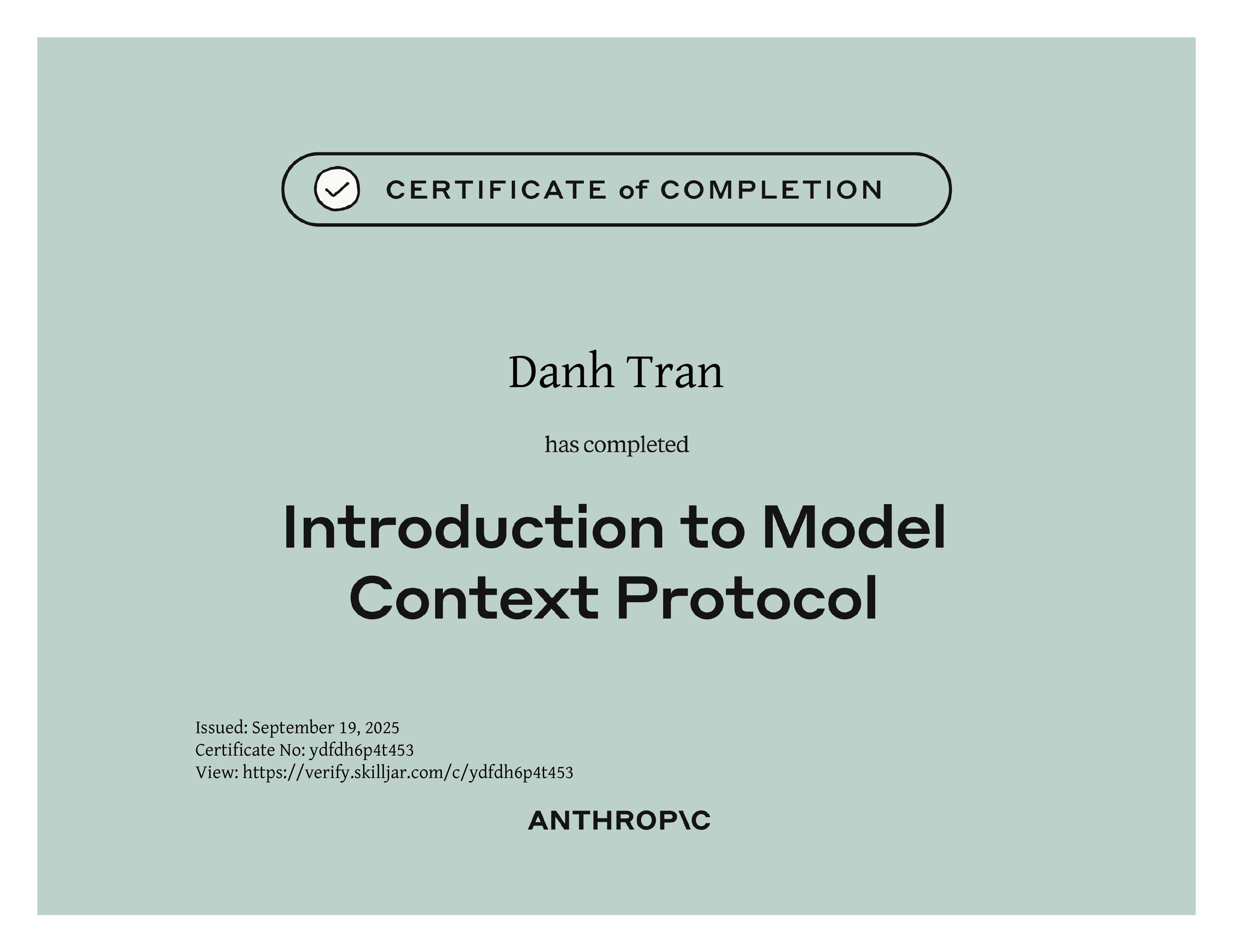 Introduction to Model Context Protocol certificate