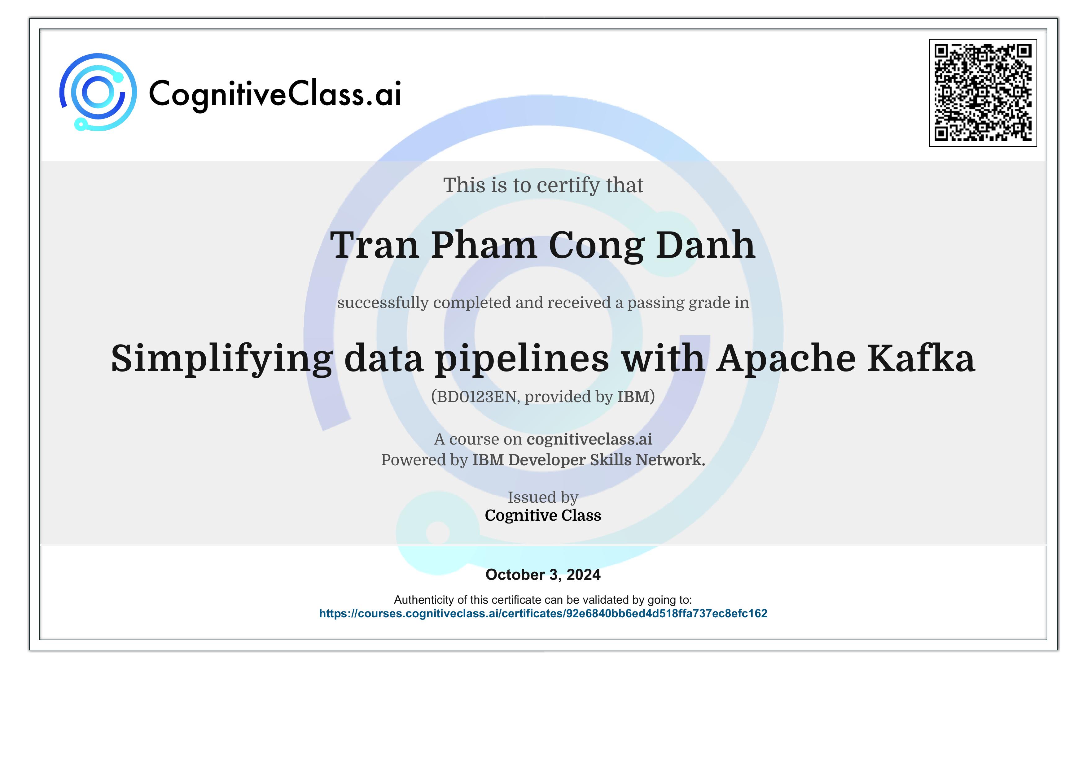 Simplifying data pipelines with Apache Kafka certificate