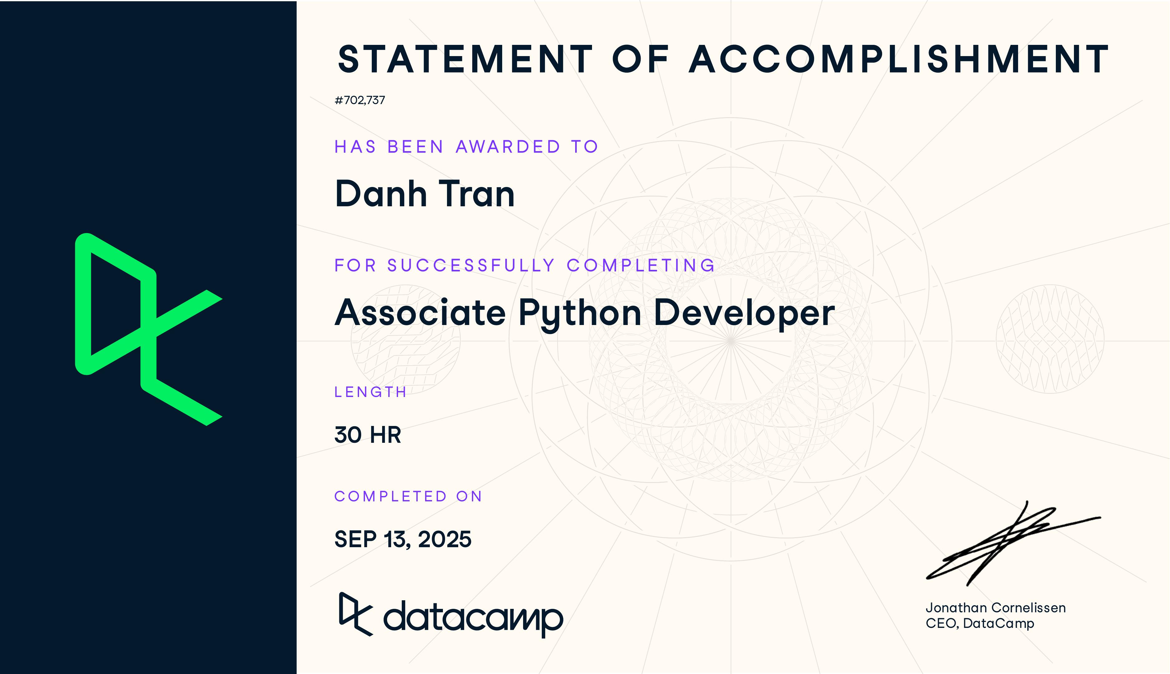 Associate Python Developer certificate