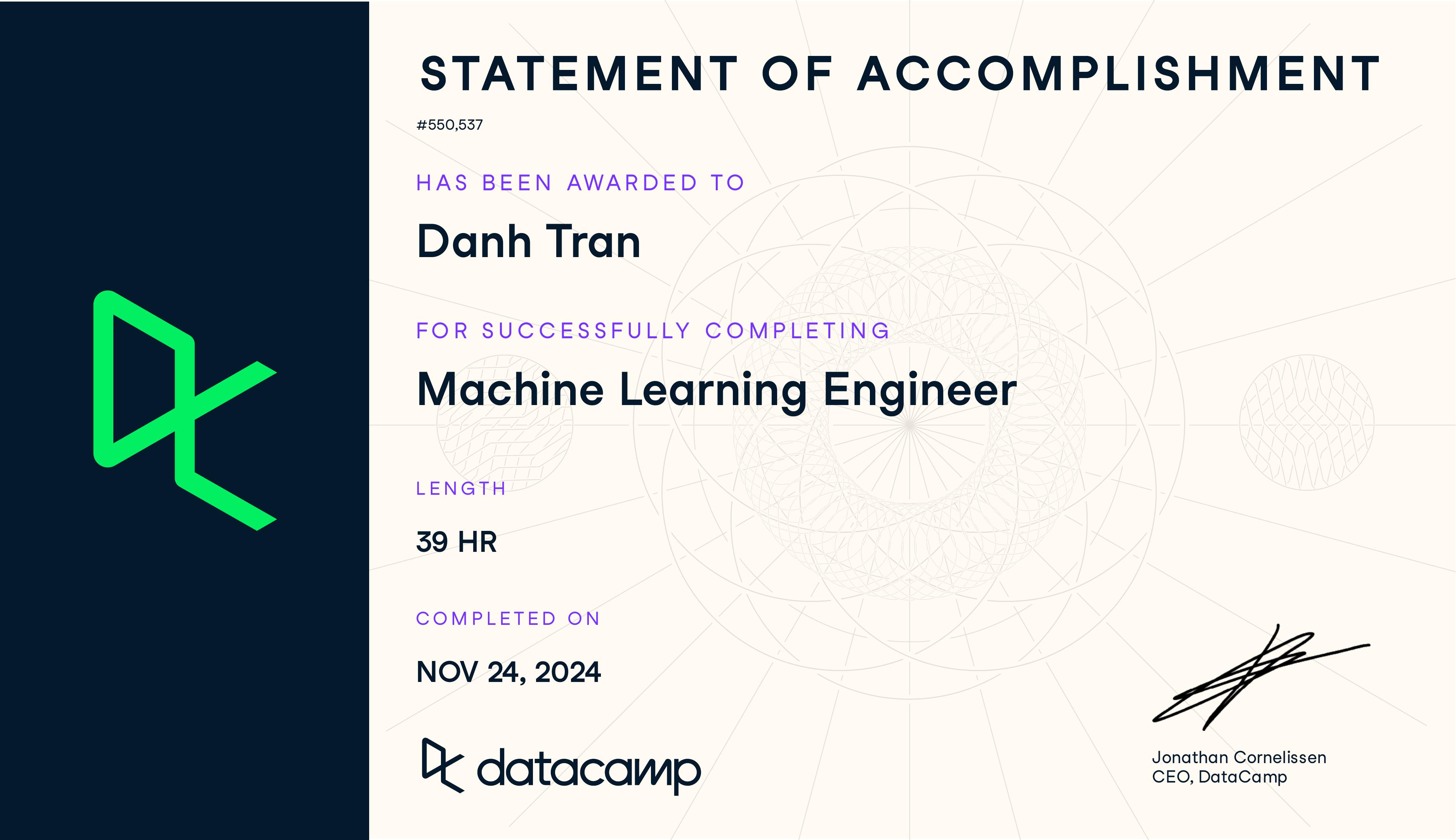 Machine Learning Engineer certificate