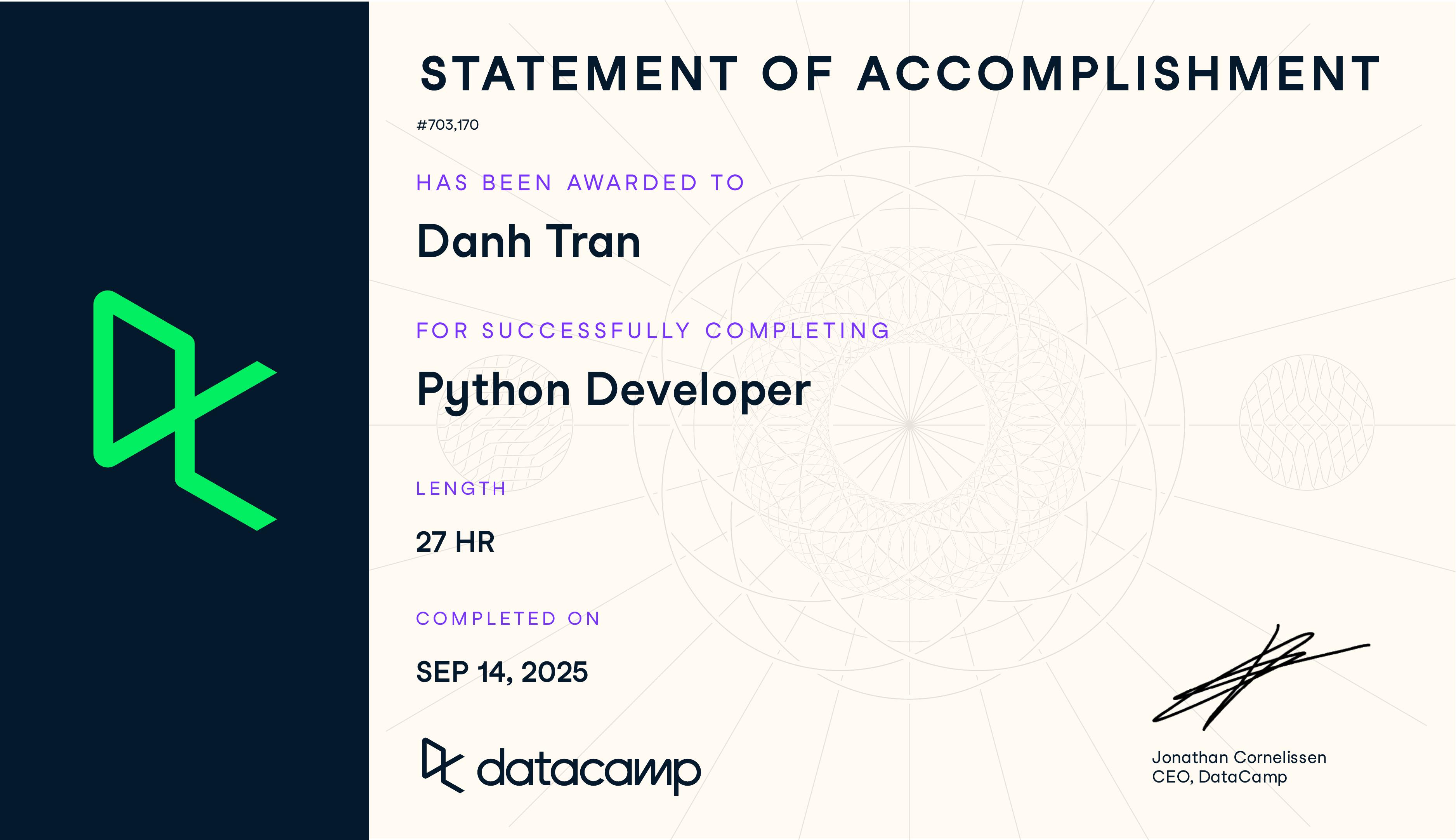 Python Developer certificate
