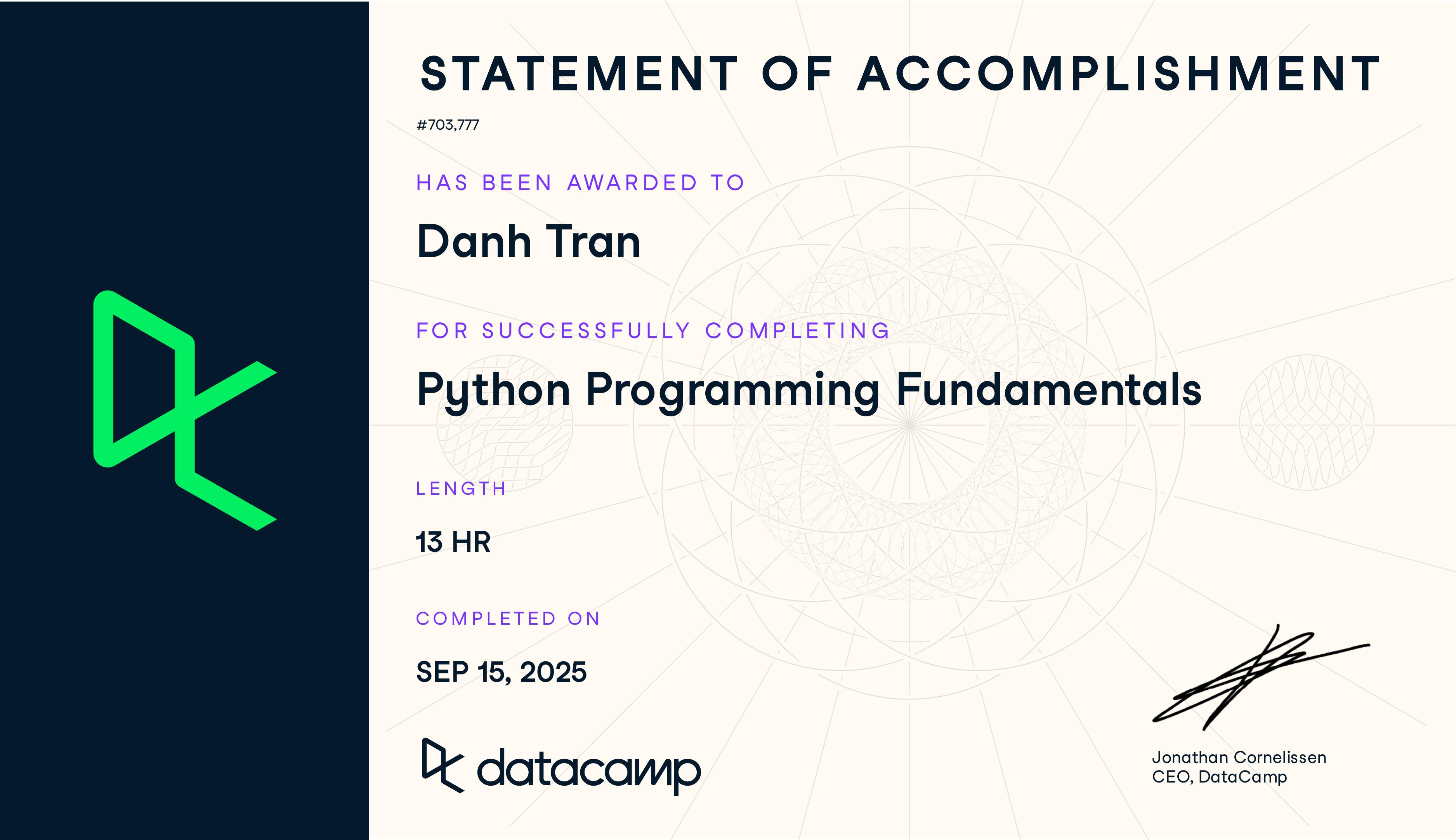 Python Programming Fundamentals certificate