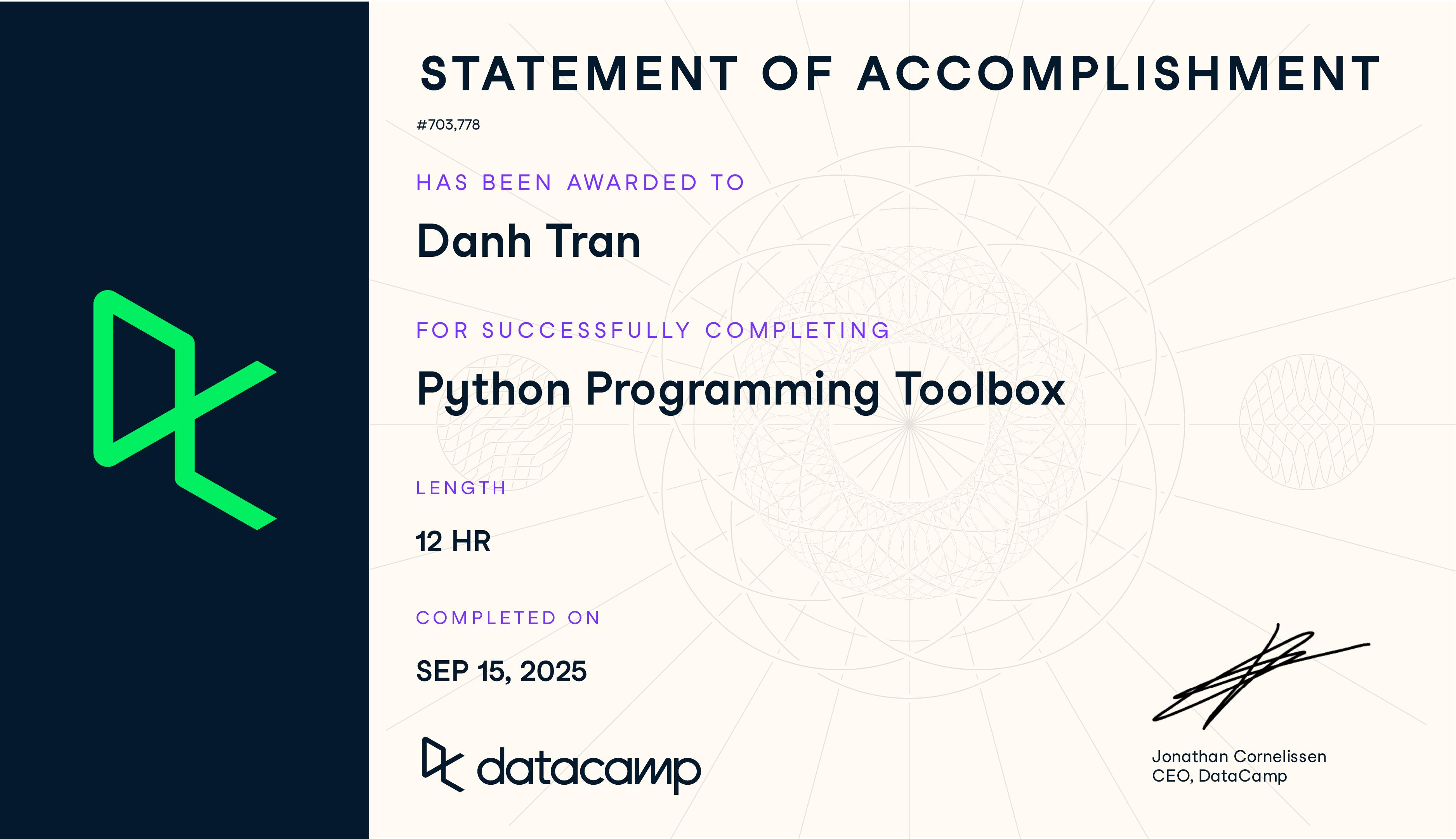 Python Programming Toolbox certificate
