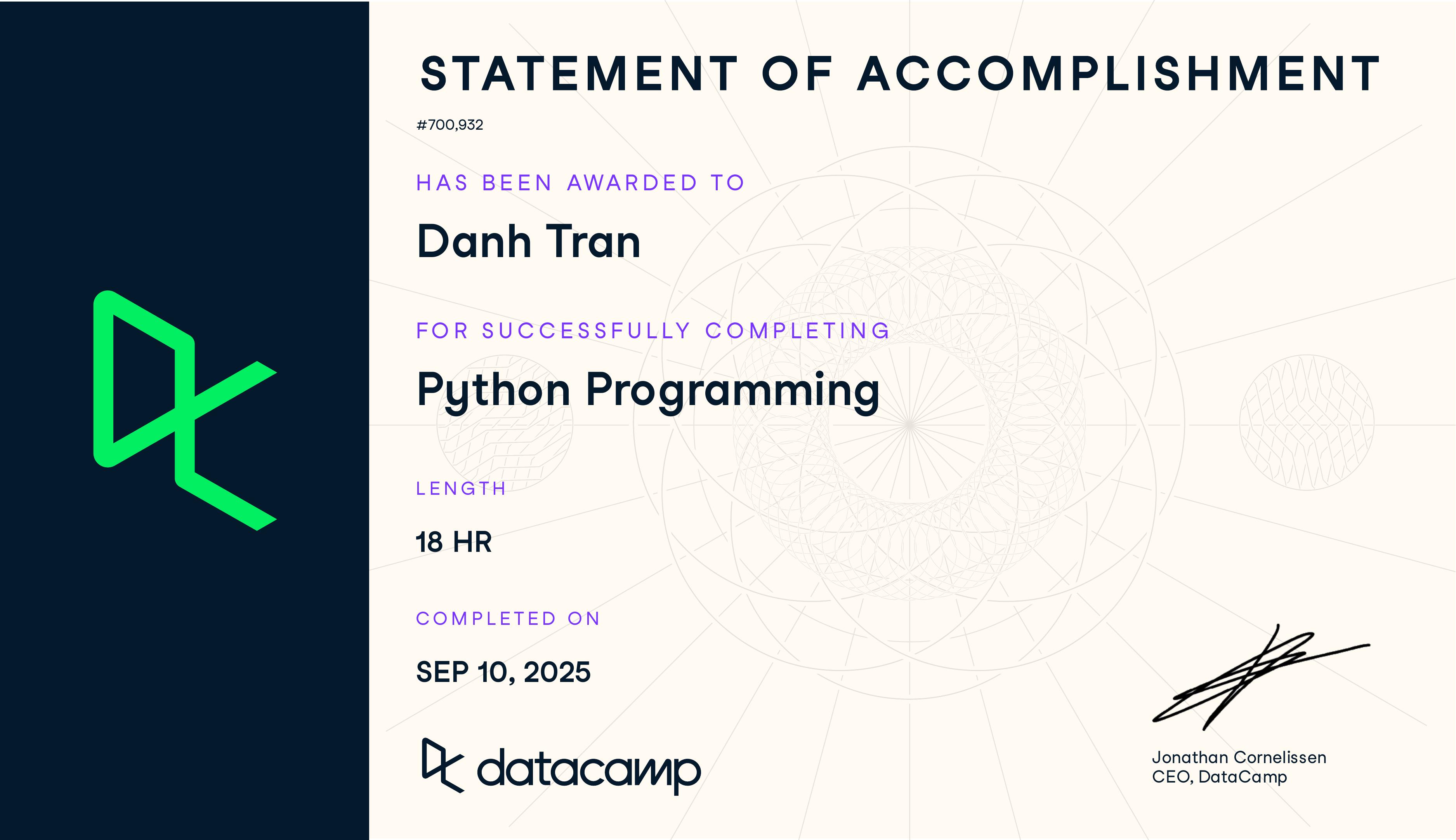 Python Programming certificate