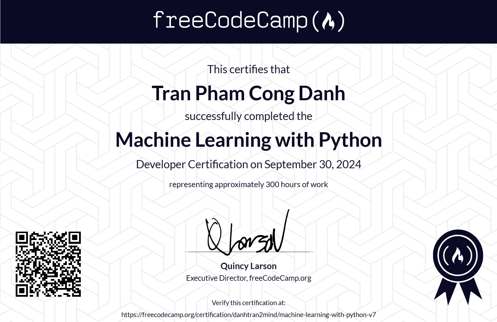 Machine Learning with Python certificate
