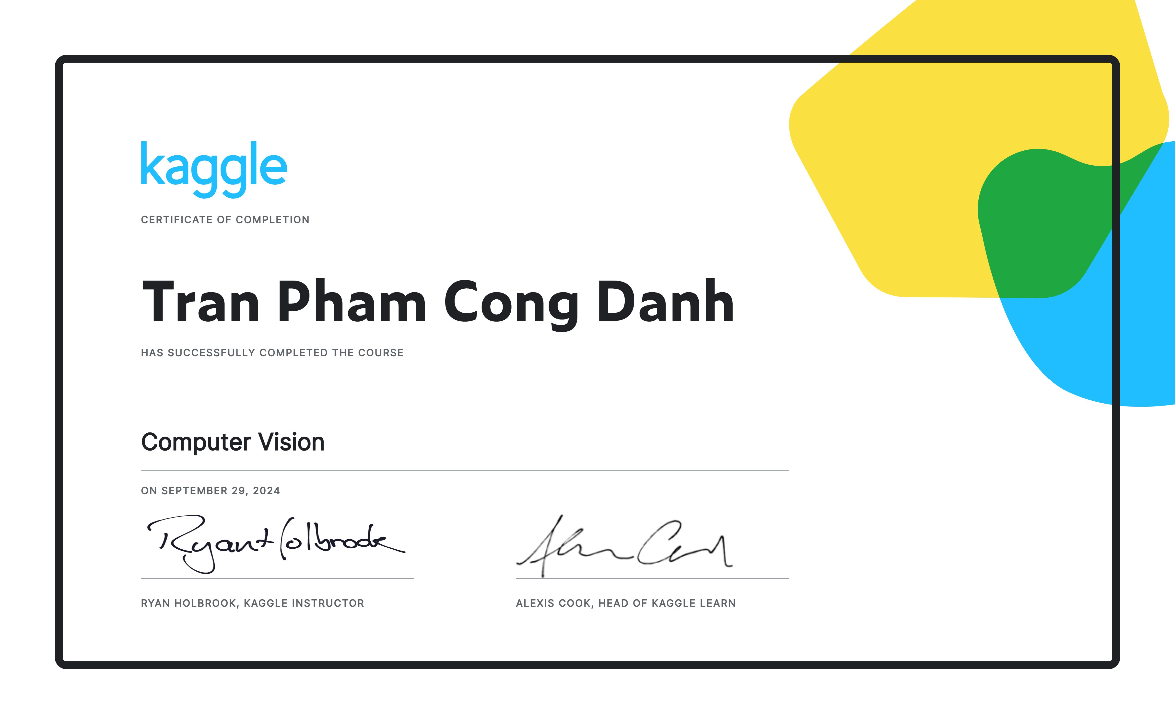 Computer Vision certificate