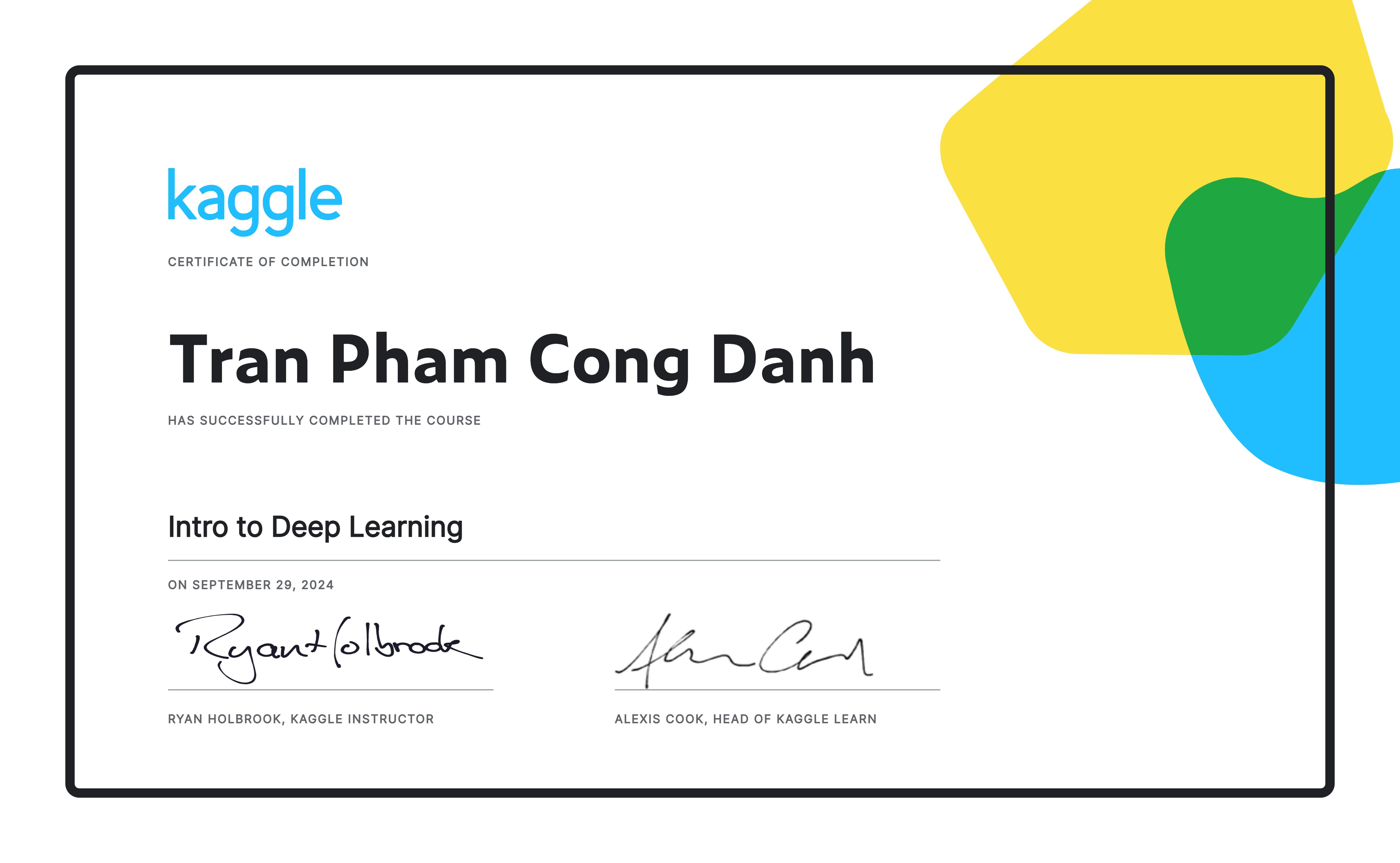 Intro to Deep Learning certificate