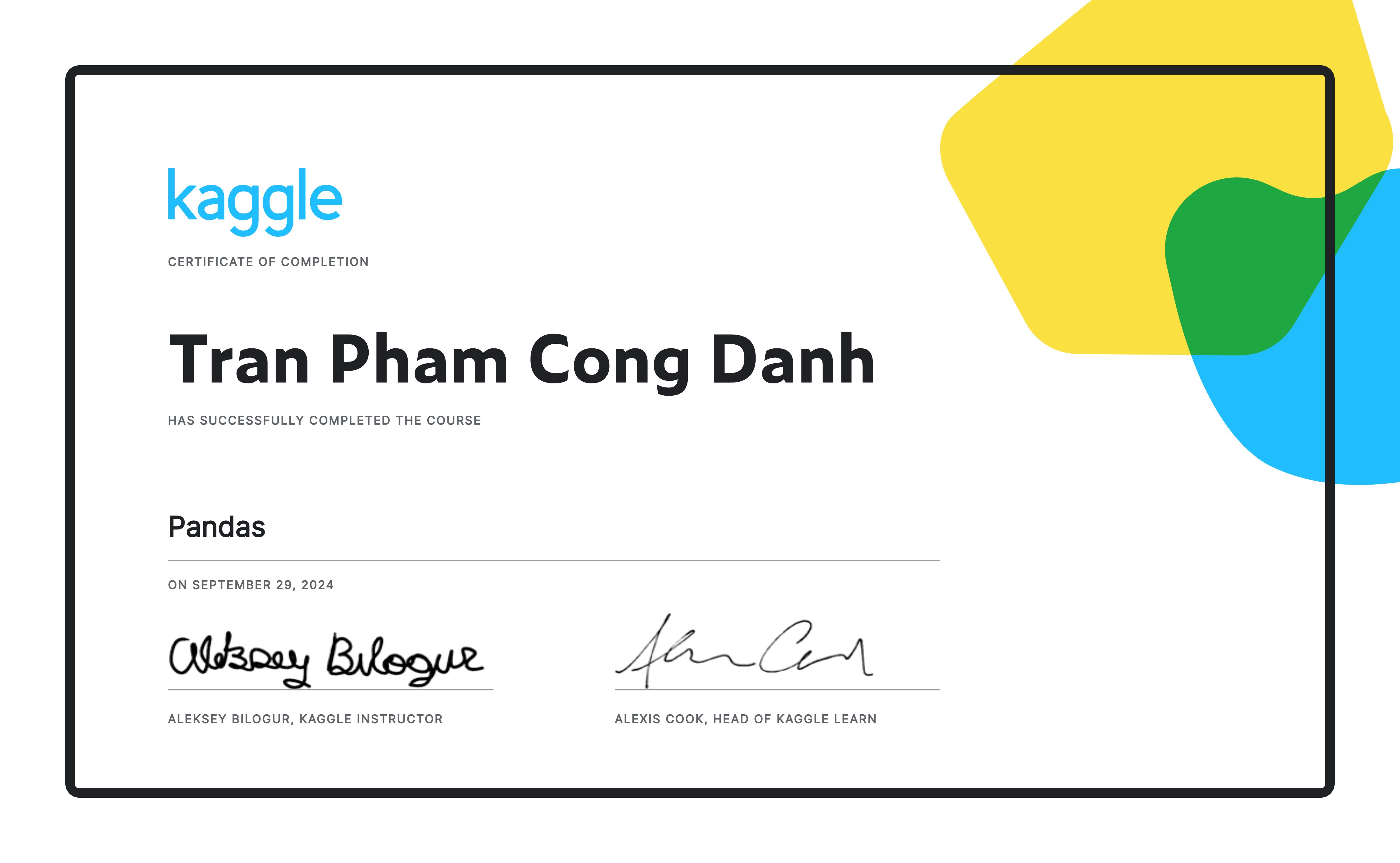 Intro to Machine Learning certificate