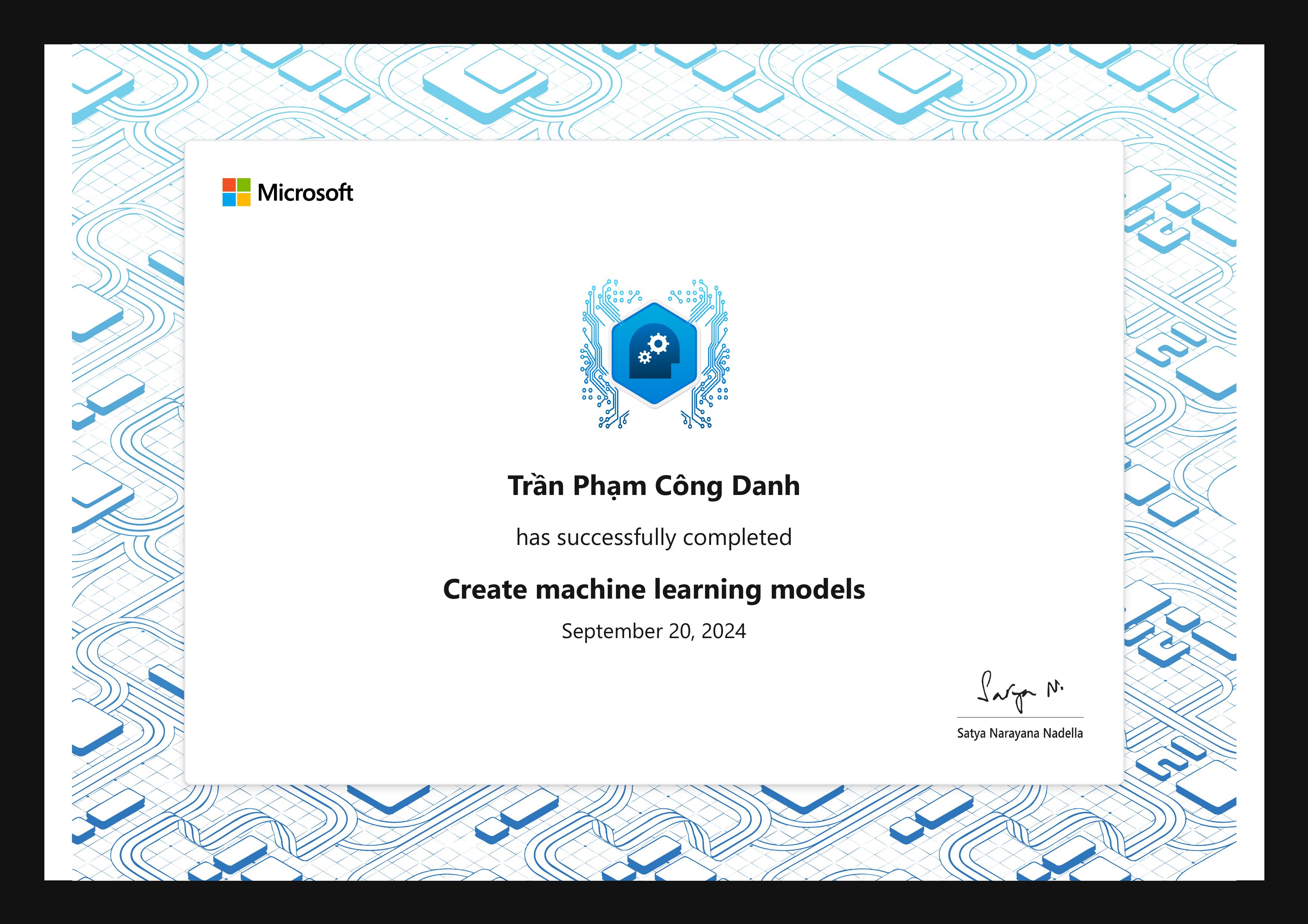 Create machine learning models certificate
