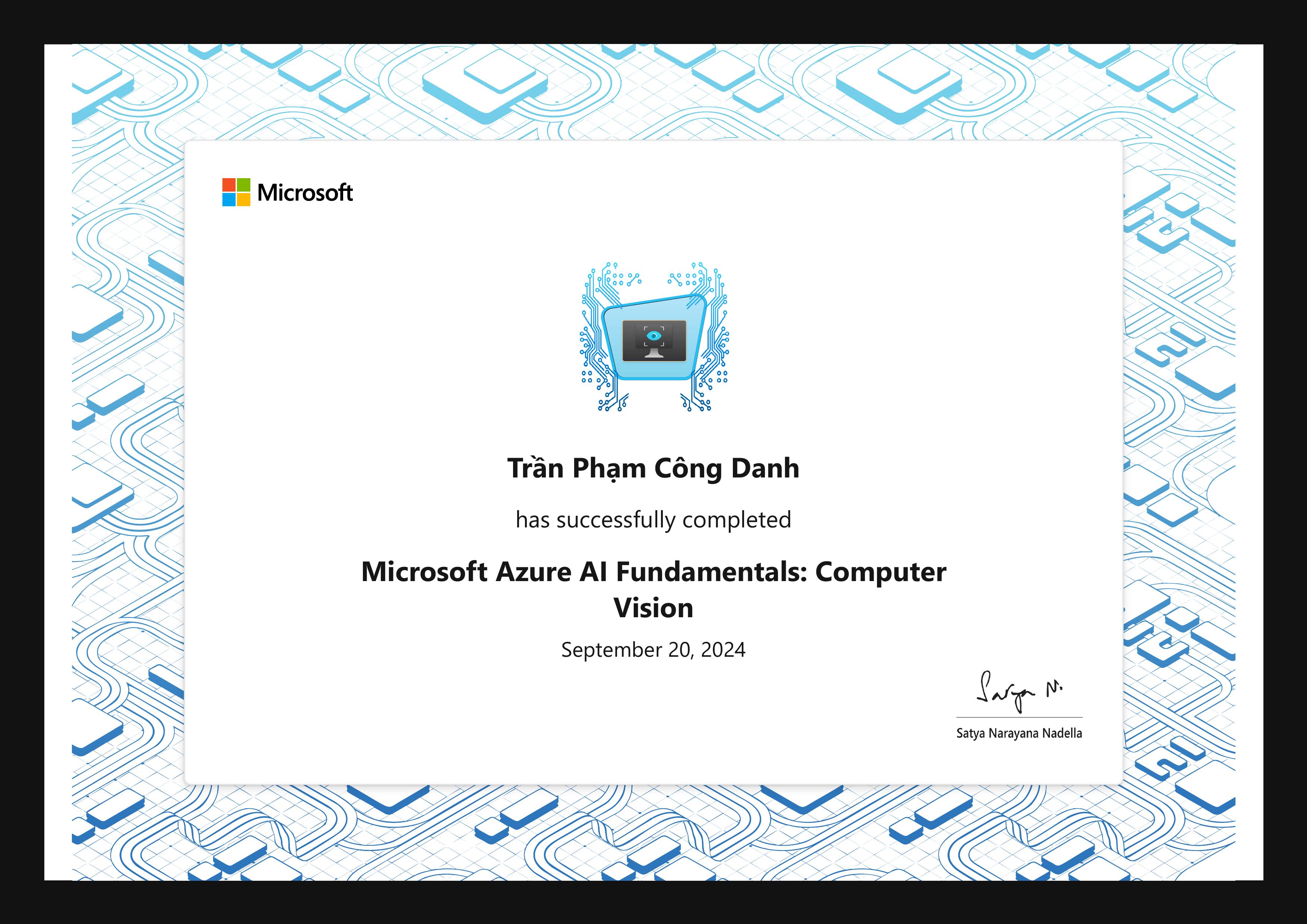 Microsoft Azure AI Fundamentals: Computer Vision certificate