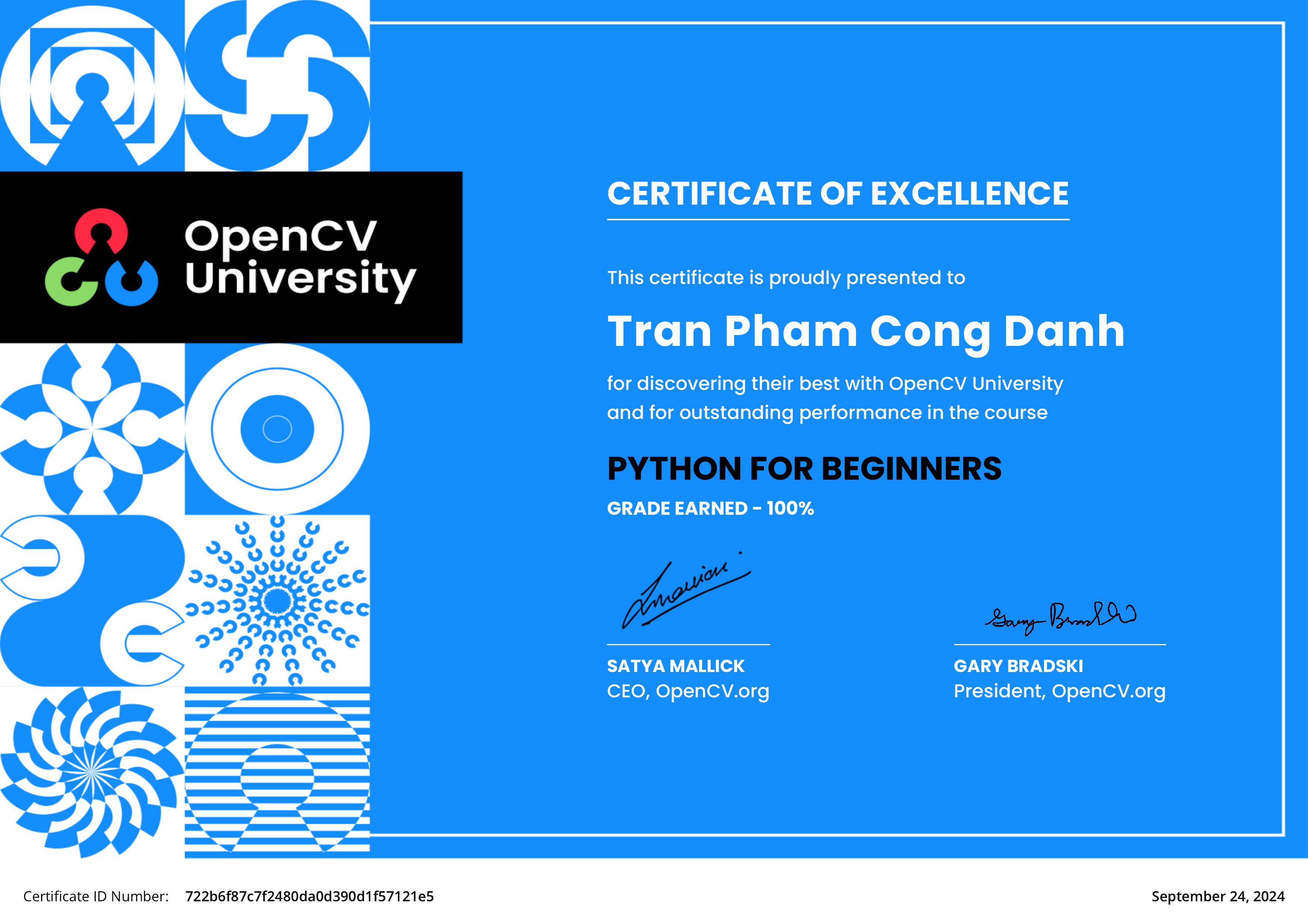 Python for Beginners certificate