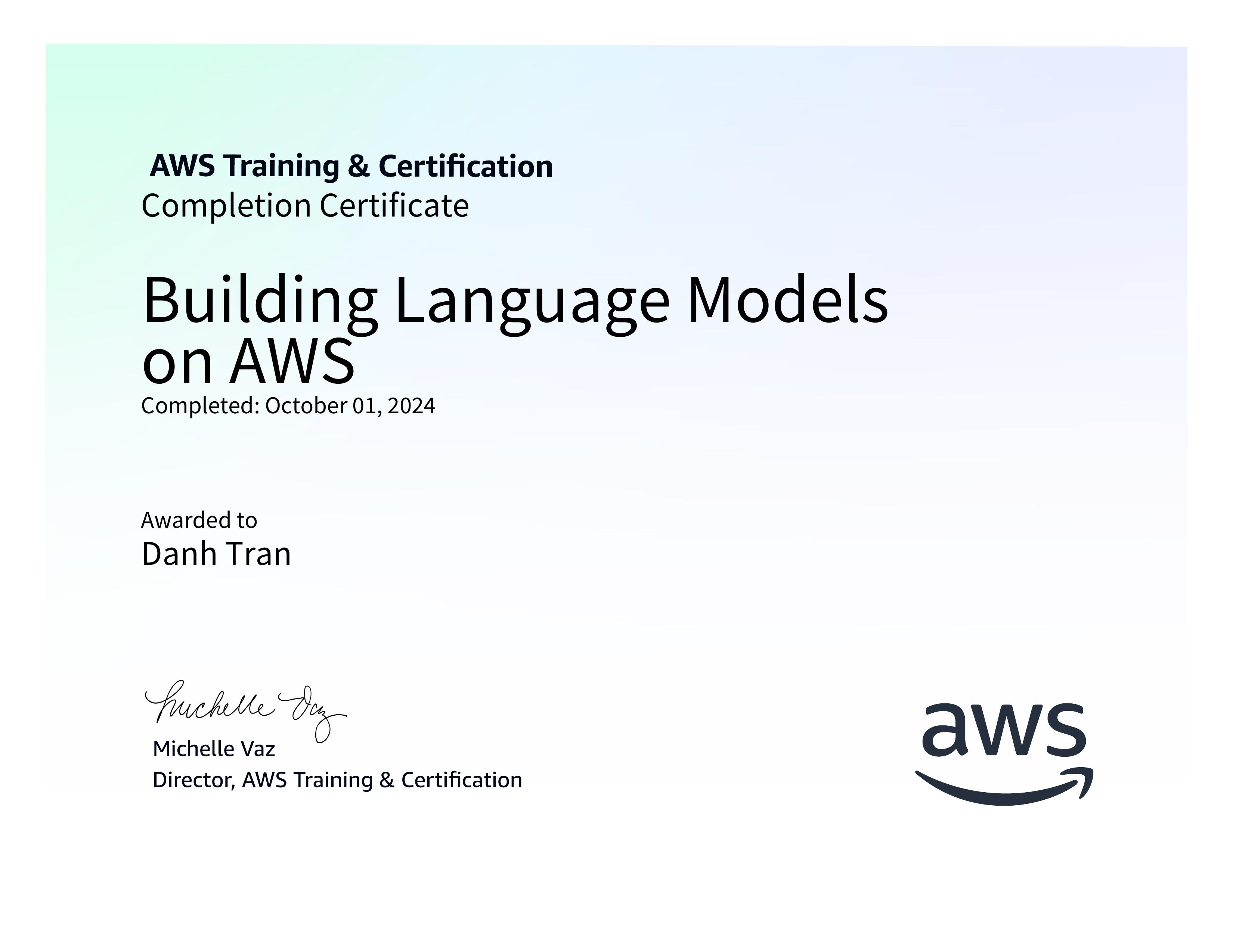 Building Language Models on AWS certificate